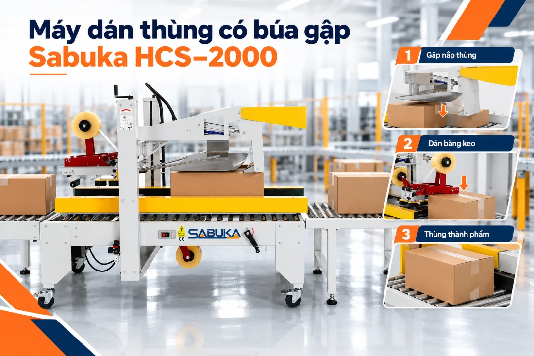Máy dán thùng có búa gập Sabuka HCS–2000