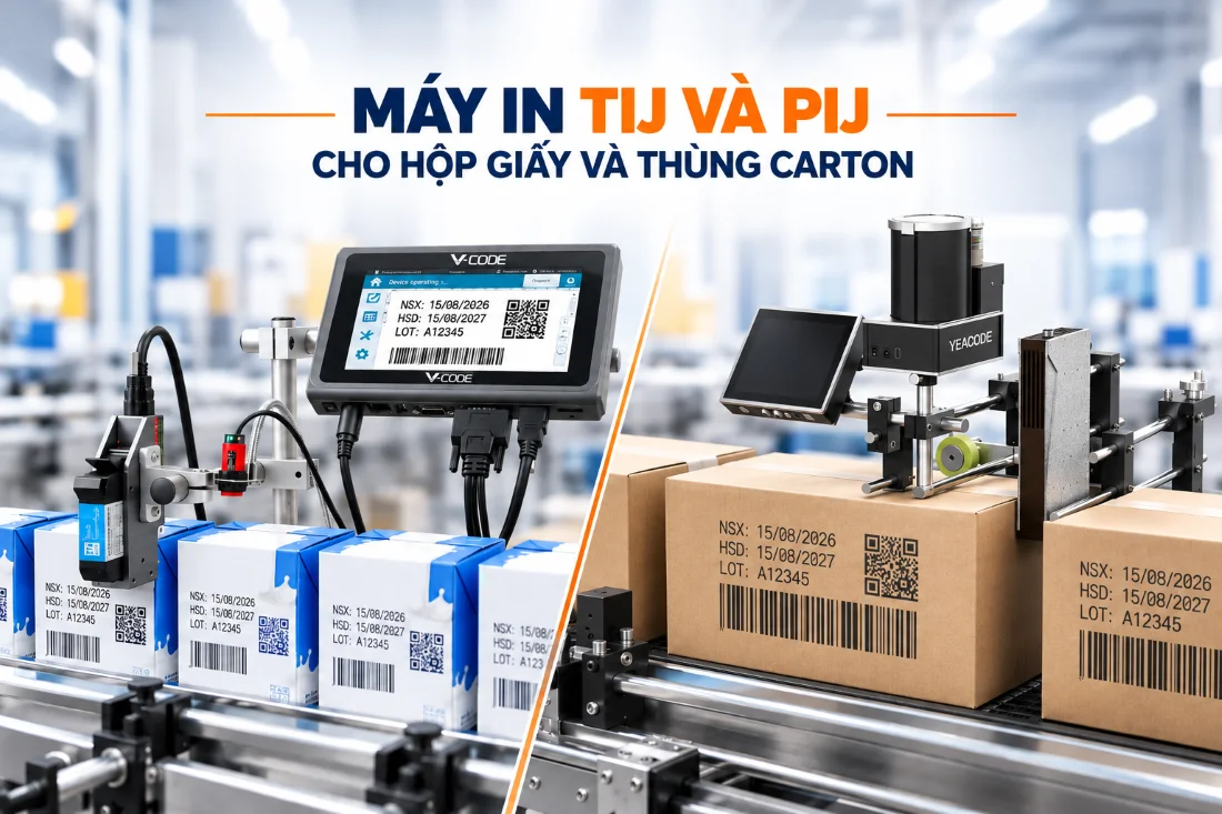 Máy in TIJ và PIJ in truy xuất trên hộp sữa và thùng carton