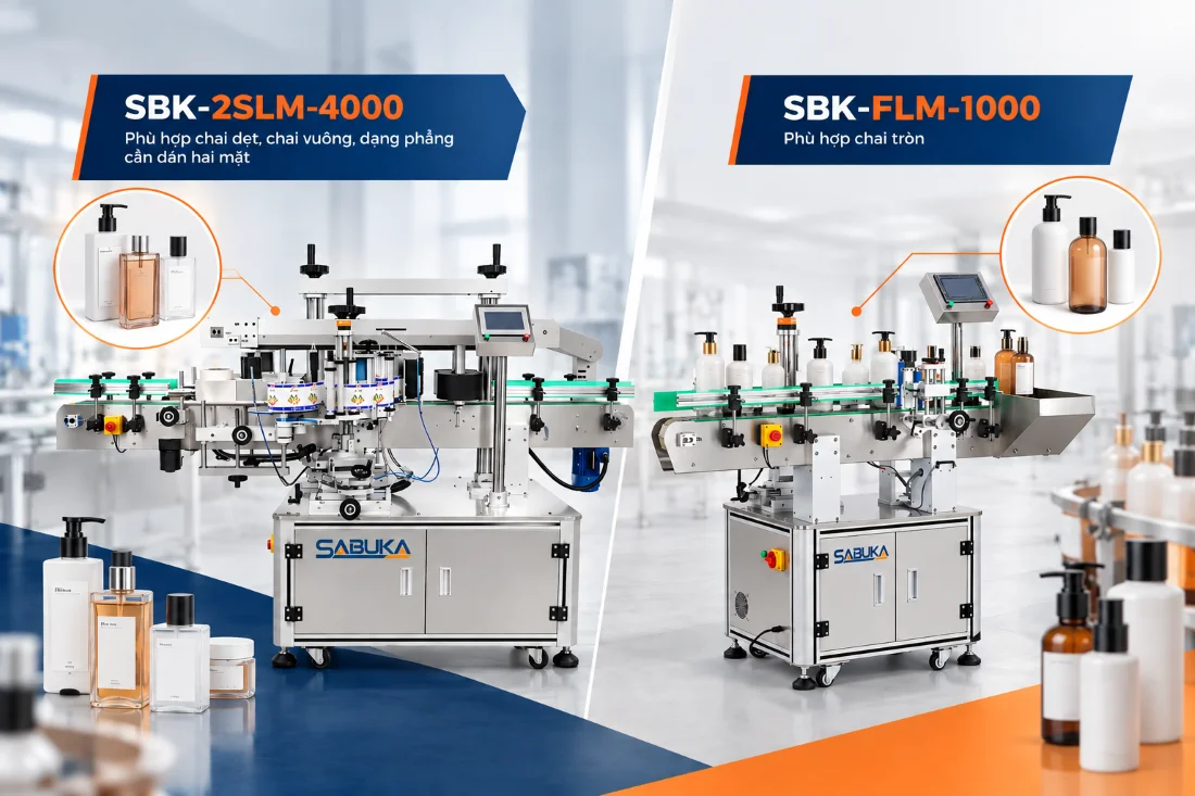 Thiết bị dán nhãn tự động cho dây chuyền sản xuất hóa mỹ phẩm