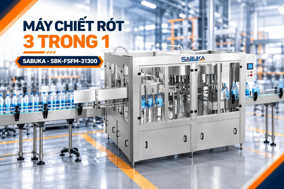 Máy chiết rót 3 trong 1 SBK-FSFM-31300 tích hợp nhiều công đoạn trong một hệ thống