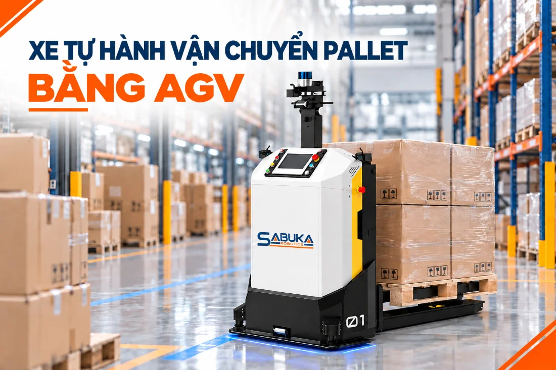 Vận chuyển pallet thành phẩm vào kho bằng AGV