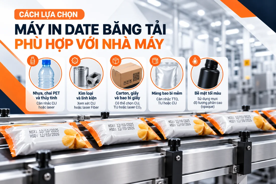 Cách lựa chọn máy in date băng tải phù hợp với nhà máy