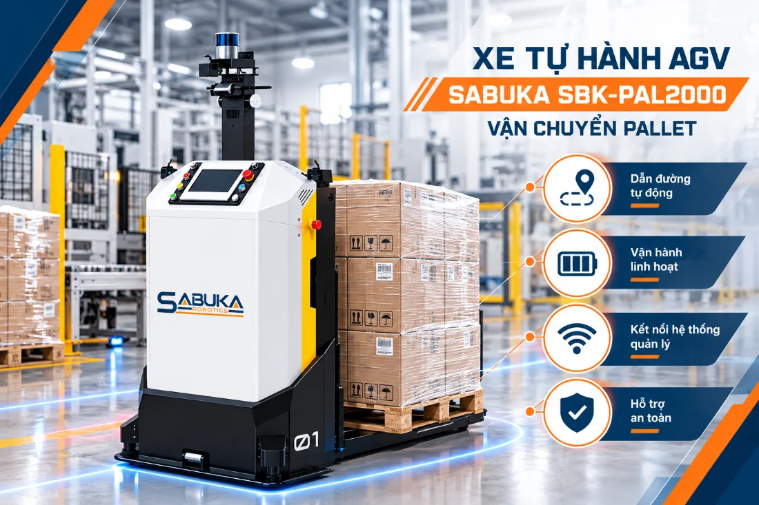Xe tự hành AGV Sabuka SBK-PAL2000 vận chuyển pallet